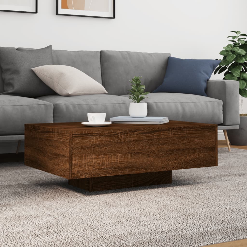 Coffee Table with LED Lights Brown Oak 85x55x31 cm