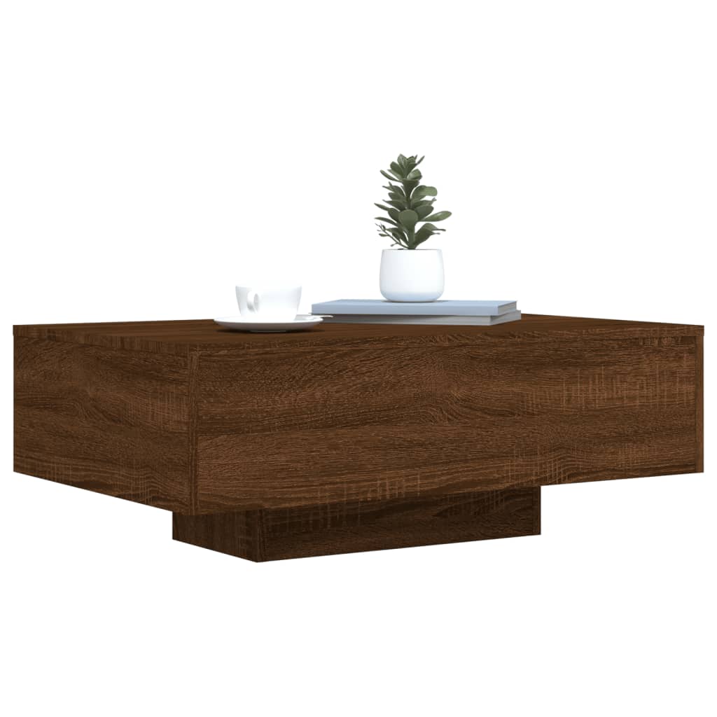 Coffee Table with LED Lights Brown Oak 85x55x31 cm