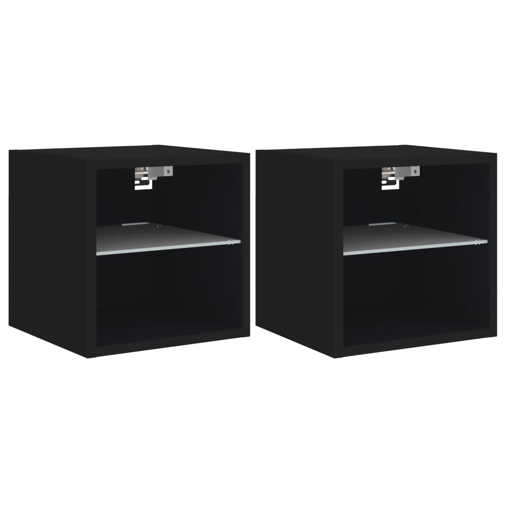 TV Wall Cabinets with LED Lights 2 pcs Black 30x28.5x30 cm