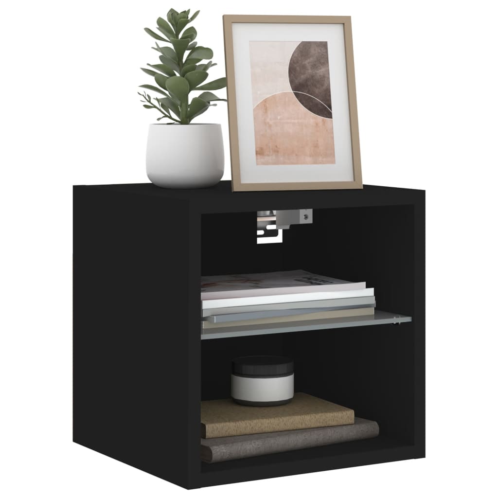 TV Wall Cabinets with LED Lights 2 pcs Black 30x28.5x30 cm