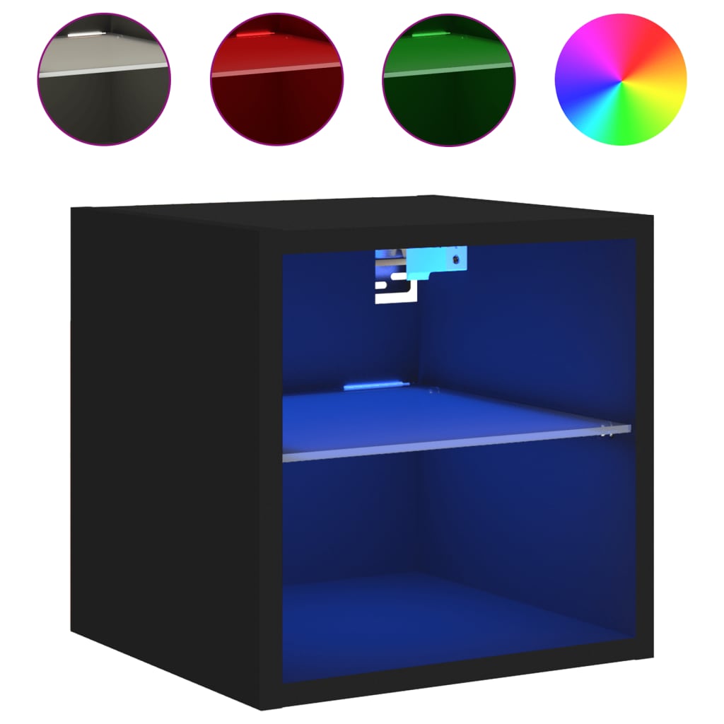 TV Wall Cabinets with LED Lights 2 pcs Black 30x28.5x30 cm