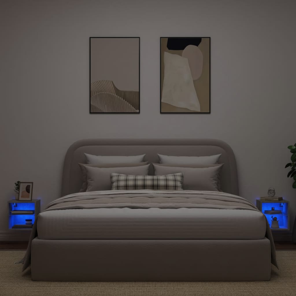 TV Wall Cabinets with LED Lights 2 pcs Concrete Grey 30x28.5x30 cm