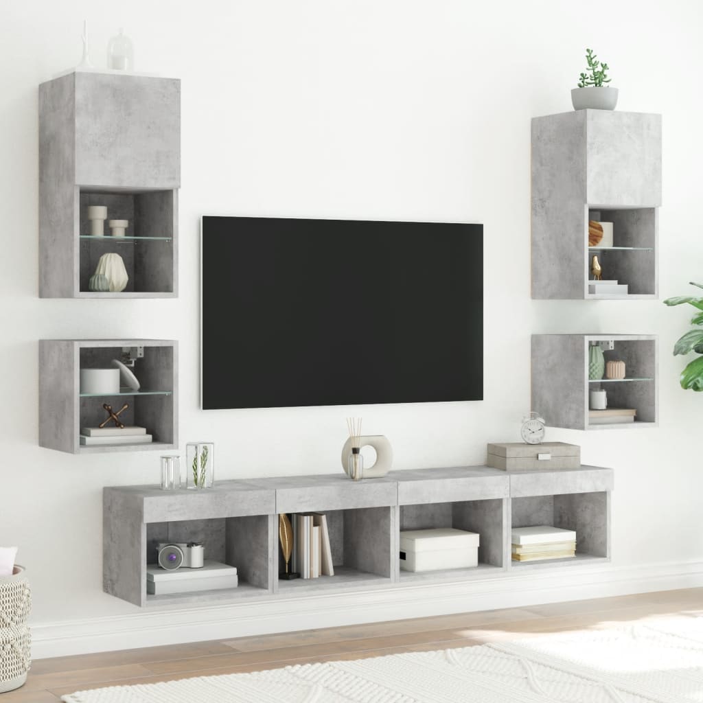 TV Wall Cabinets with LED Lights 2 pcs Concrete Grey 30x28.5x30 cm
