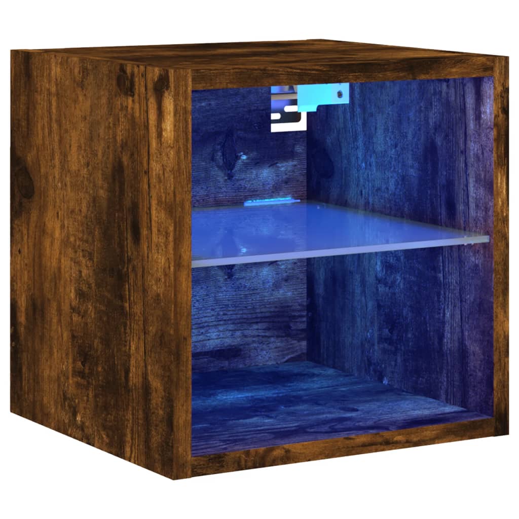 TV Wall Cabinet with LED Lights Smoked Oak 30x28.5x30 cm