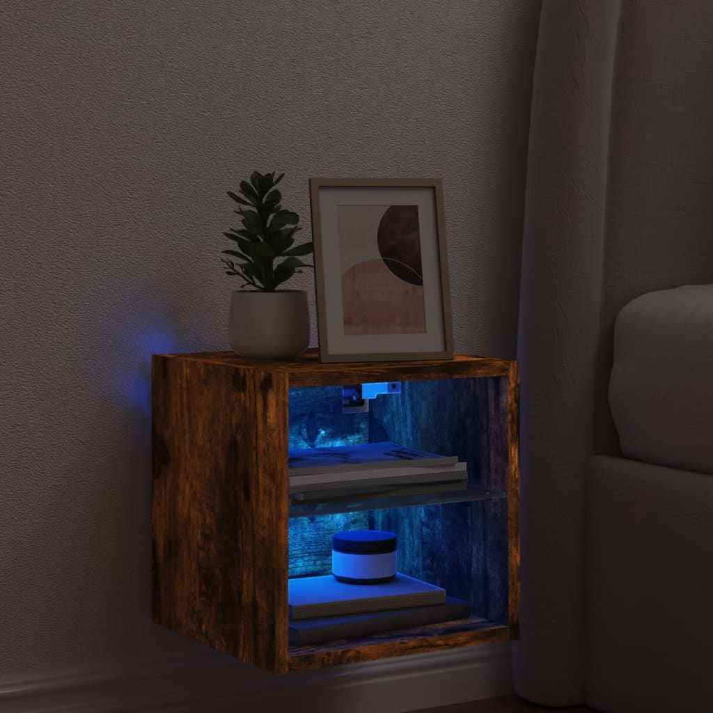 TV Wall Cabinet with LED Lights Smoked Oak 30x28.5x30 cm