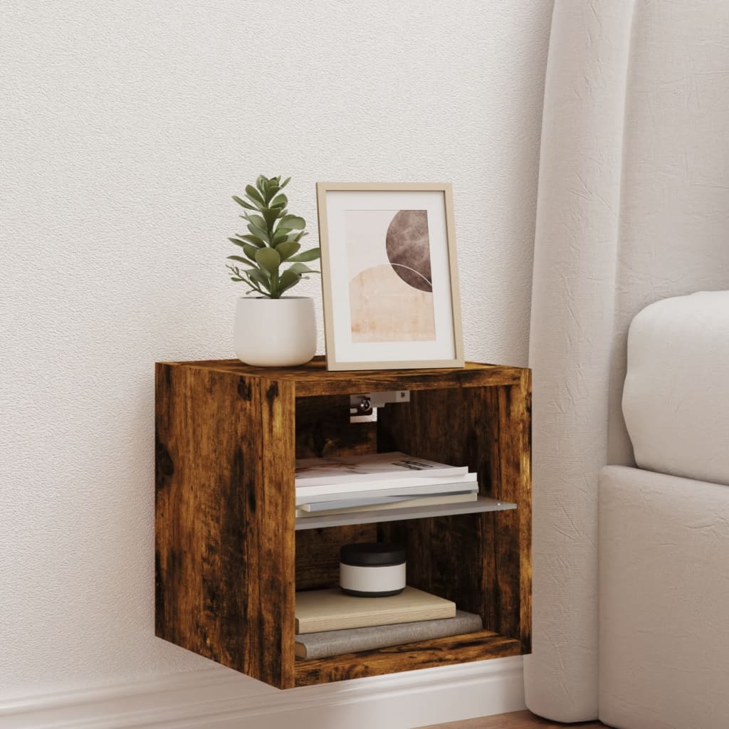 TV Wall Cabinet with LED Lights Smoked Oak 30x28.5x30 cm