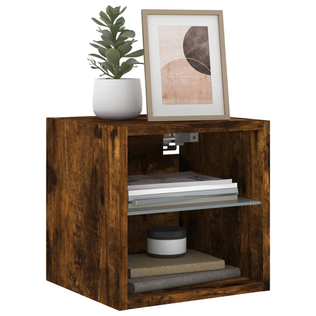 TV Wall Cabinet with LED Lights Smoked Oak 30x28.5x30 cm