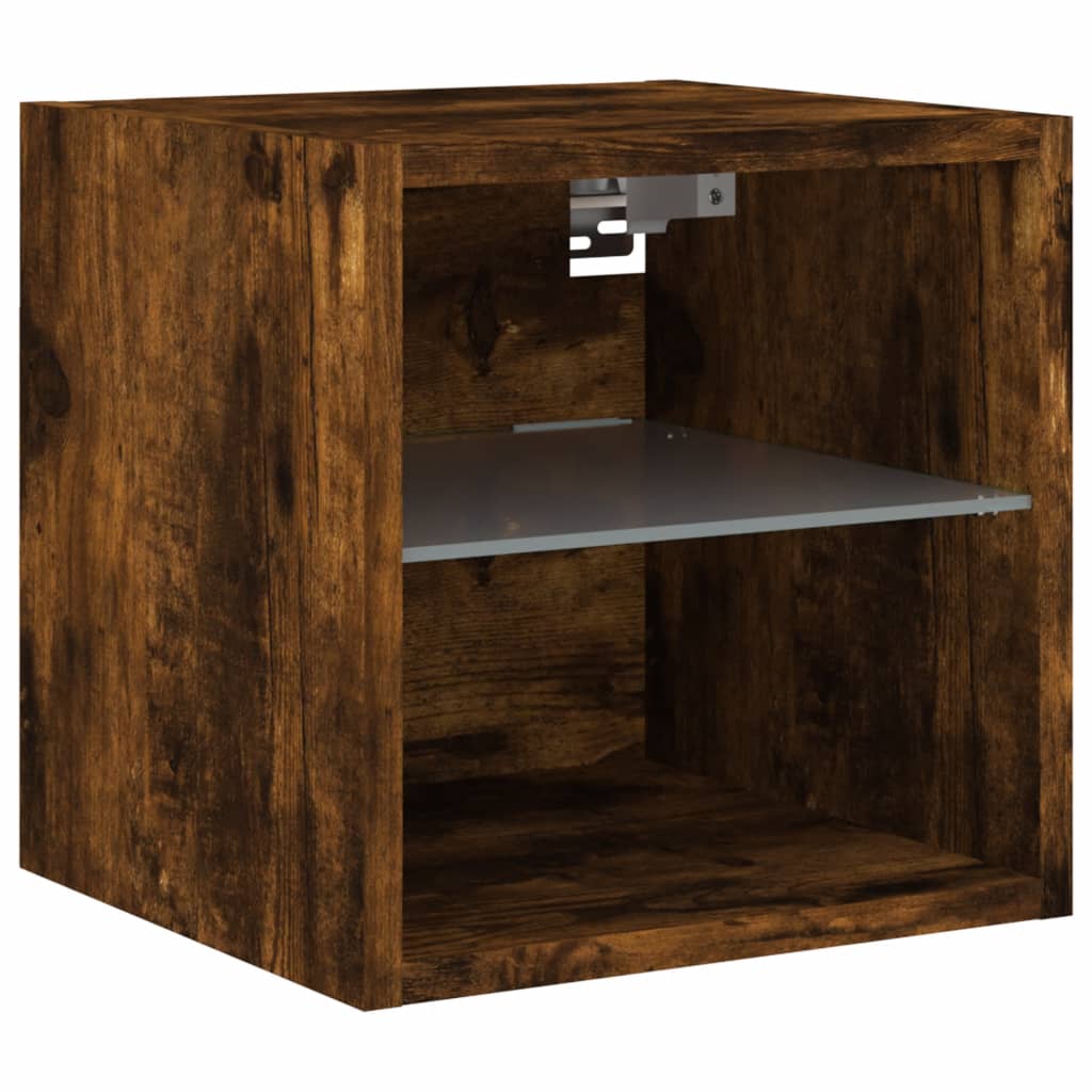 TV Wall Cabinet with LED Lights Smoked Oak 30x28.5x30 cm
