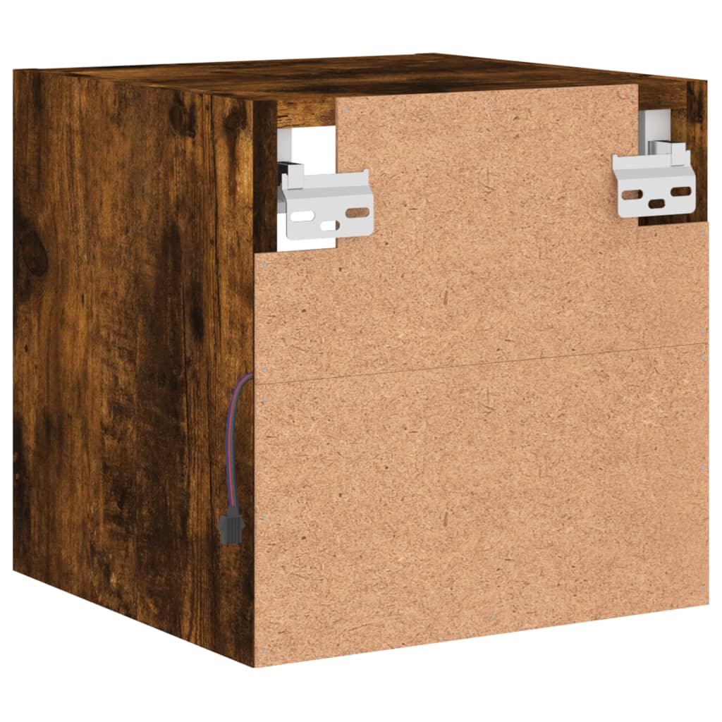 TV Wall Cabinet with LED Lights Smoked Oak 30x28.5x30 cm