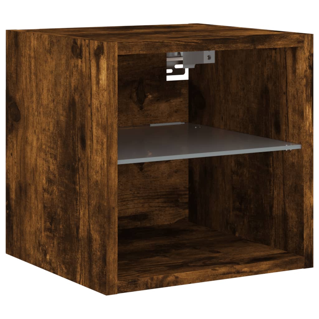 TV Wall Cabinets with LED Lights 2 pcs Smoked Oak 30x28.5x30 cm