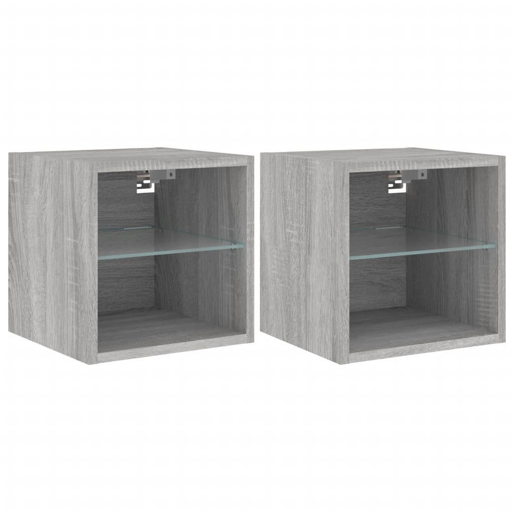 TV Wall Cabinets with LED Lights 2 pcs Grey Sonoma 30x28.5x30 cm