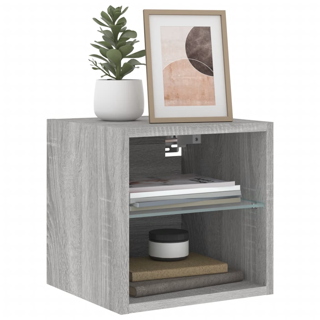TV Wall Cabinets with LED Lights 2 pcs Grey Sonoma 30x28.5x30 cm