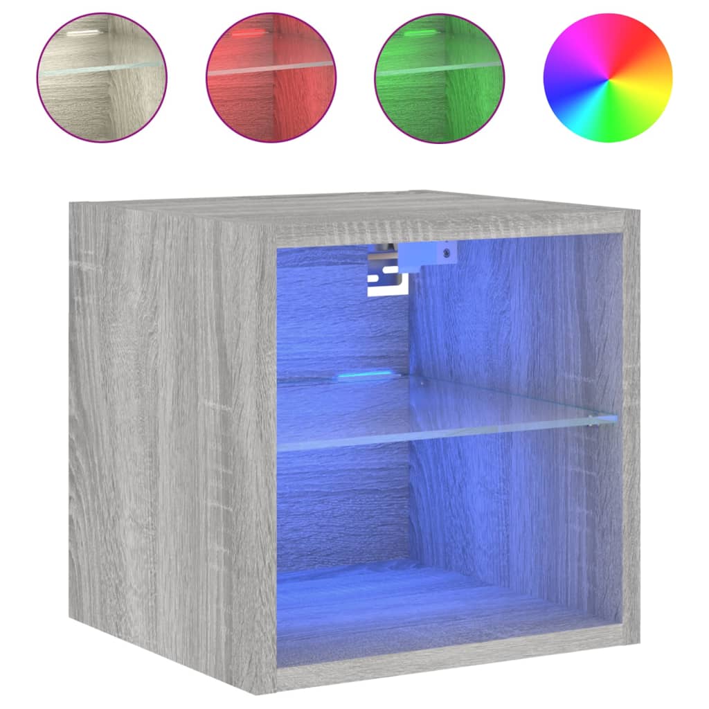 TV Wall Cabinets with LED Lights 2 pcs Grey Sonoma 30x28.5x30 cm
