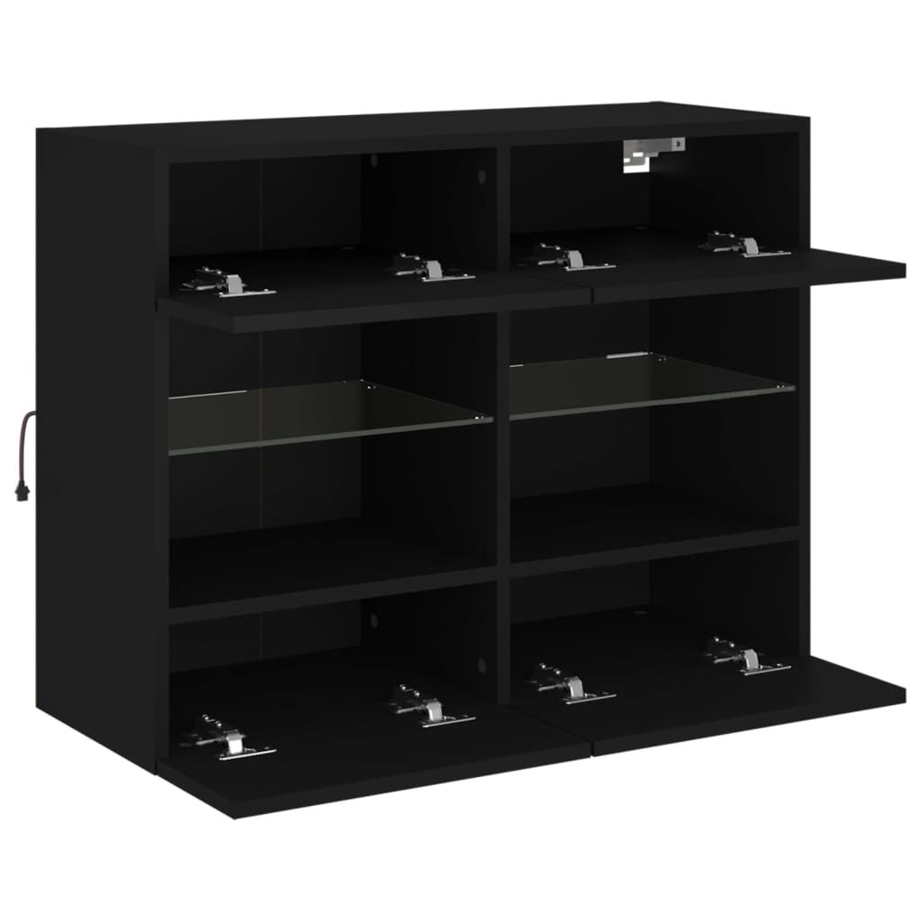 TV Wall Cabinet with LED Lights Black 78.5x30x60.5 cm