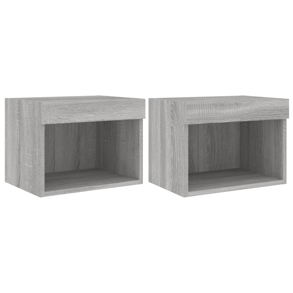 Bedside Cabinets with LED Lights Wall-mounted 2 pcs Grey Sonoma
