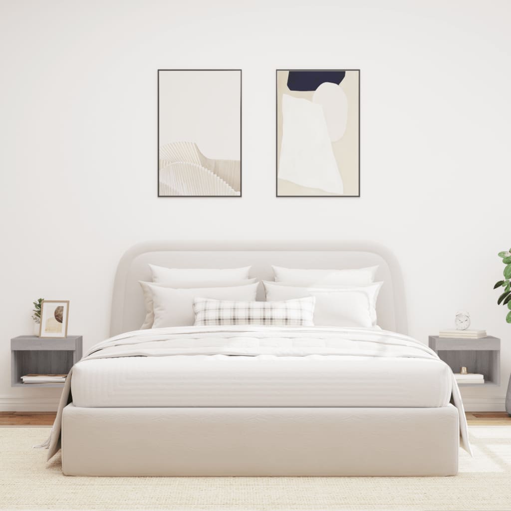 Bedside Cabinets with LED Lights Wall-mounted 2 pcs Grey Sonoma