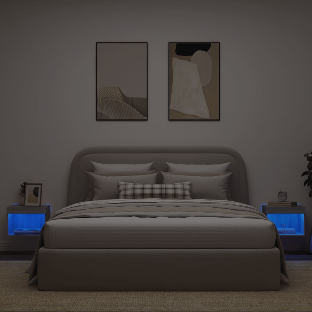 Bedside Cabinets with LED Lights Wall-mounted 2 pcs Grey Sonoma