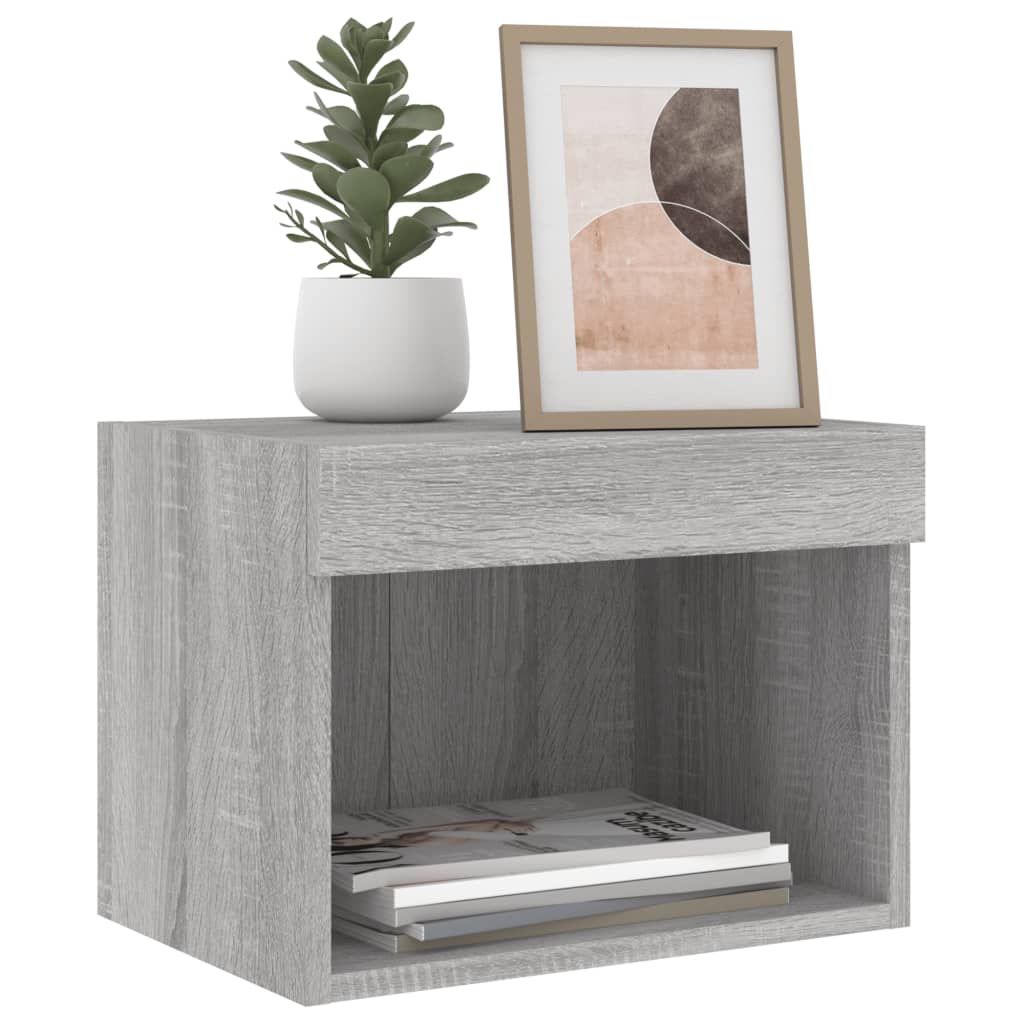 Bedside Cabinets with LED Lights Wall-mounted 2 pcs Grey Sonoma