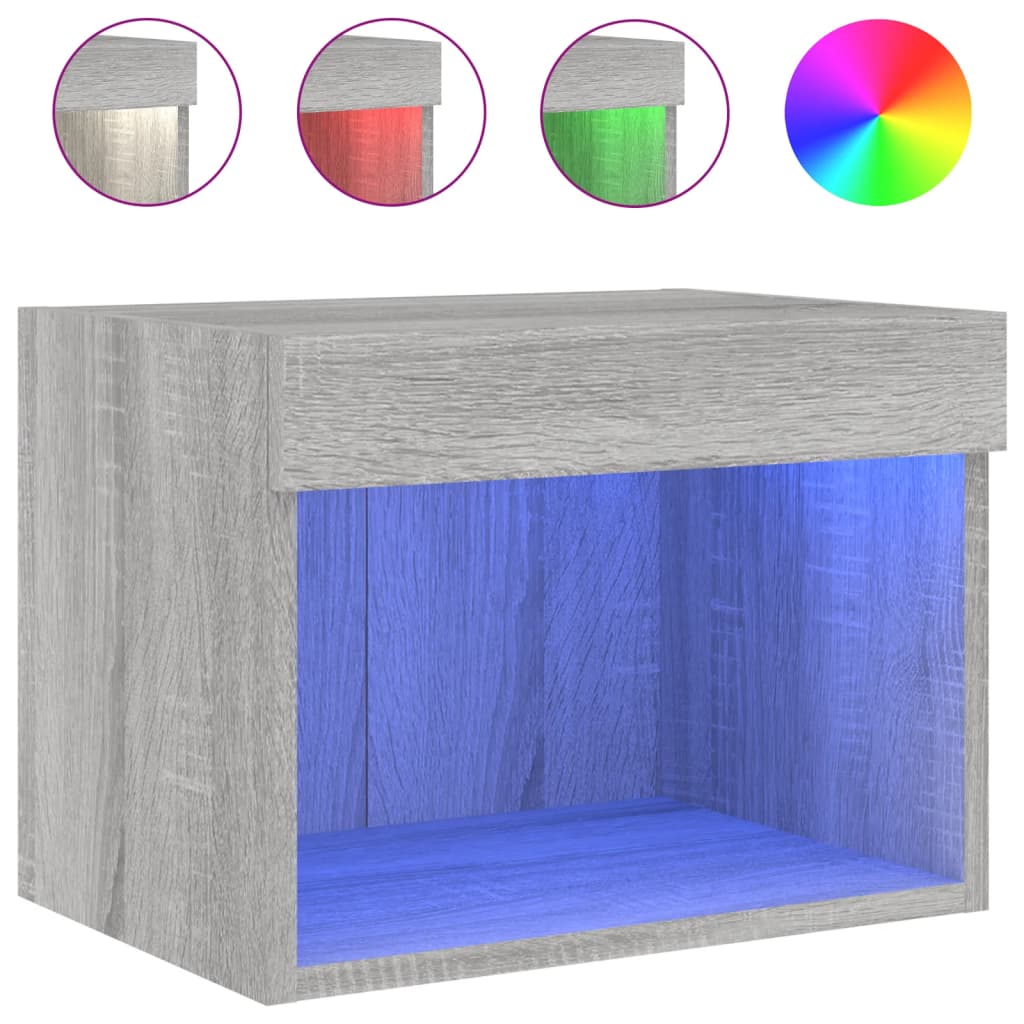 Bedside Cabinets with LED Lights Wall-mounted 2 pcs Grey Sonoma