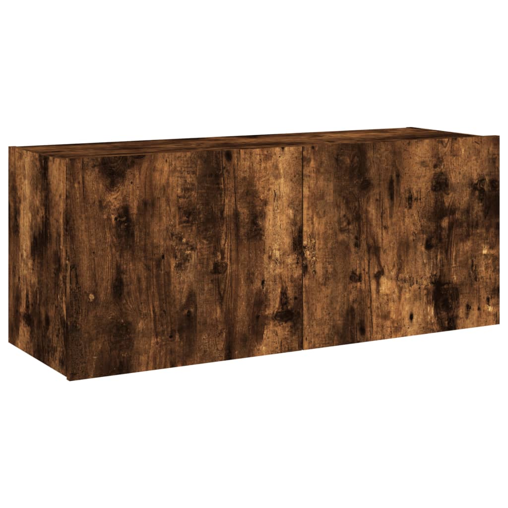 TV Wall Cabinet with LED Lights Smoked Oak 100x35x41 cm