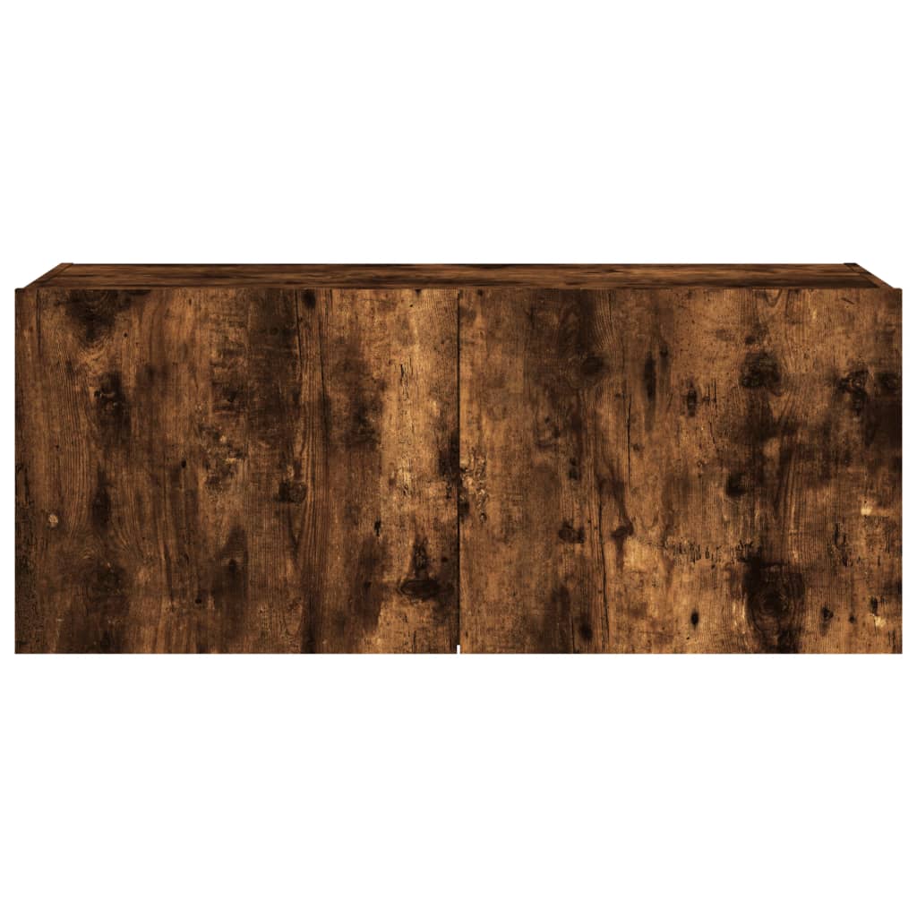 TV Wall Cabinet with LED Lights Smoked Oak 100x35x41 cm