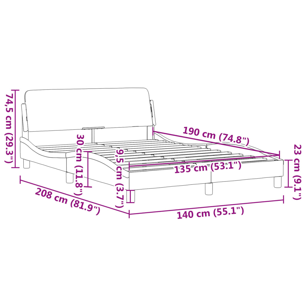 Bed Frame "Dover" Dark Grey 135x190 cm Double Velvet