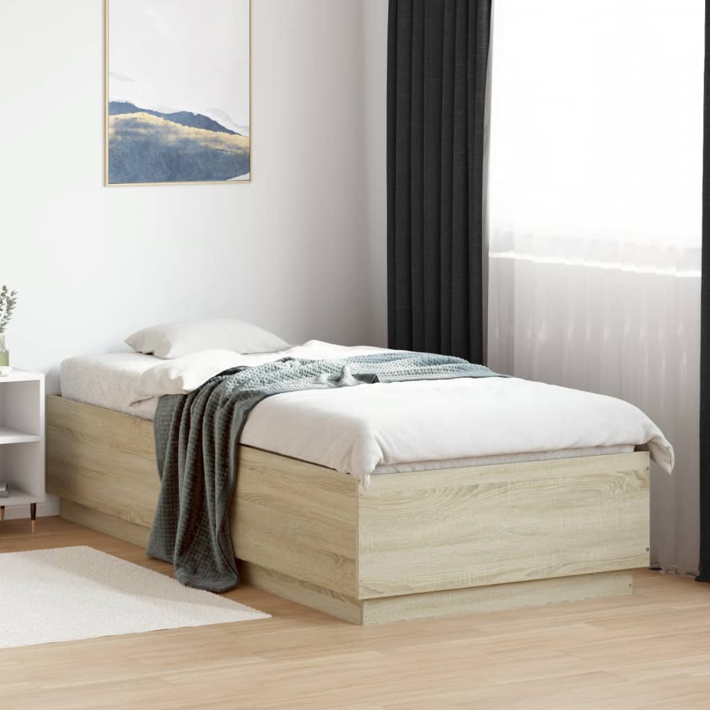 Bed Frame with LED without Mattress Sonoma Oak 100x200 cm