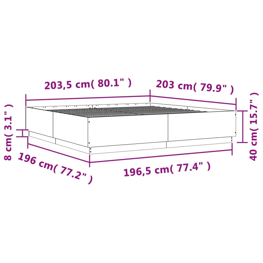 Bed Frame without Mattress Grey Sonoma 200x200 cm