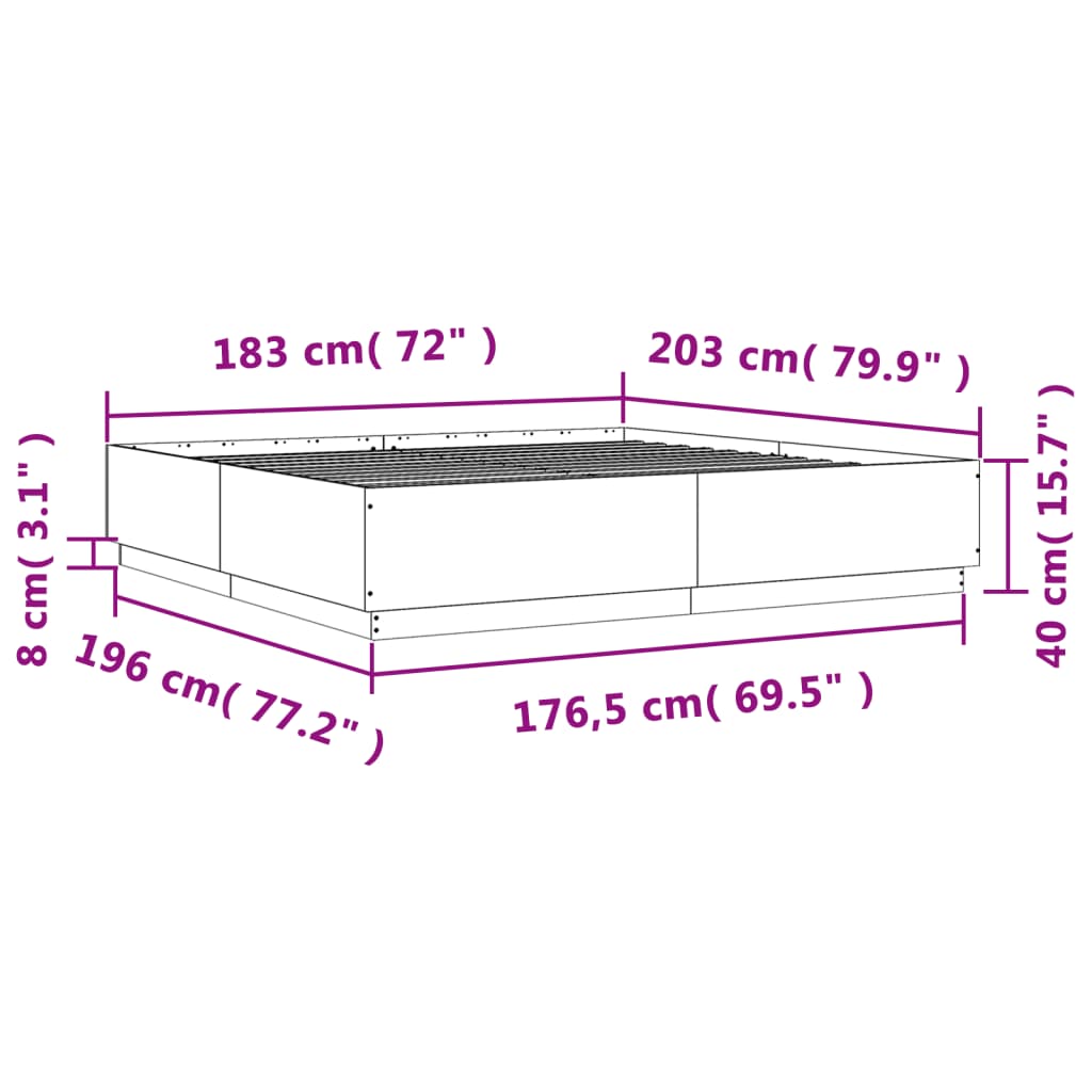 Bed Frame without Mattress Grey Sonoma 180x200 cm Super King