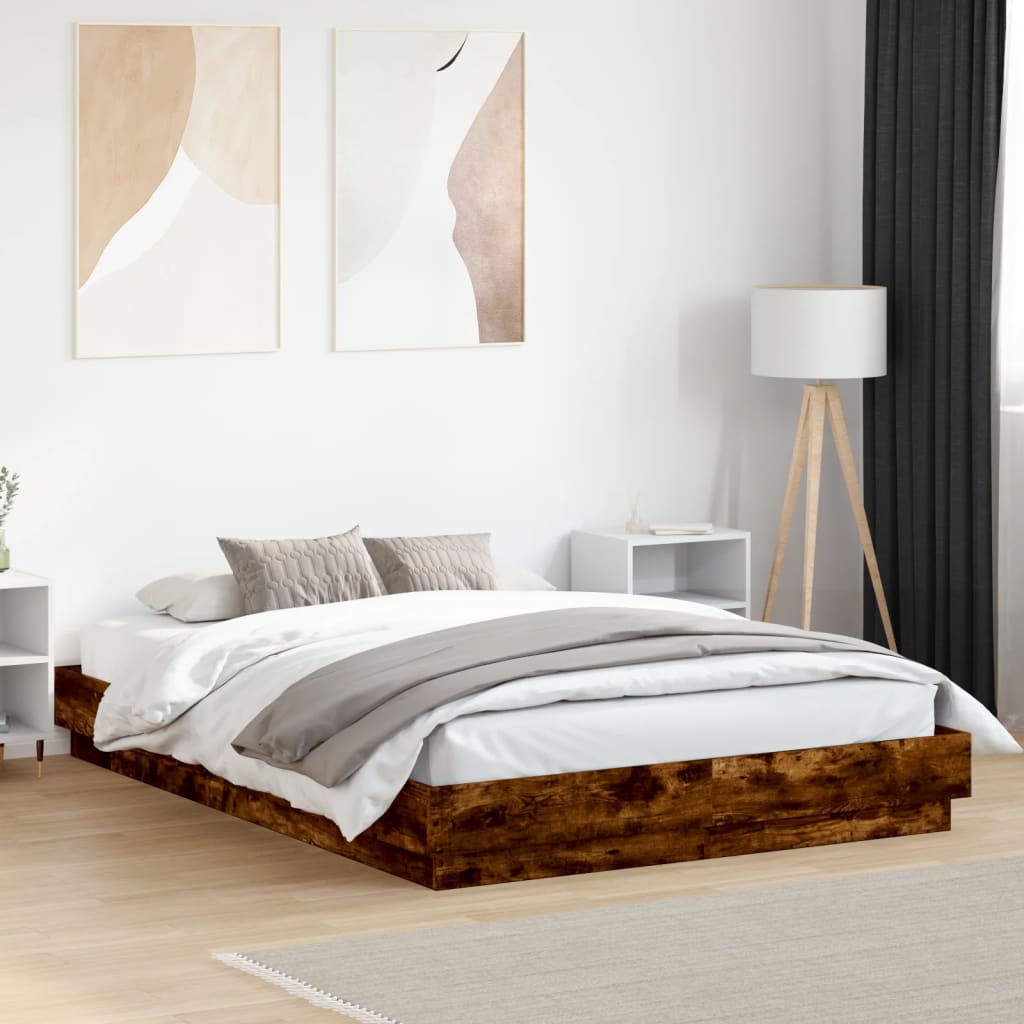 Bed Frame without Mattress Smoked Oak 140x200 cm