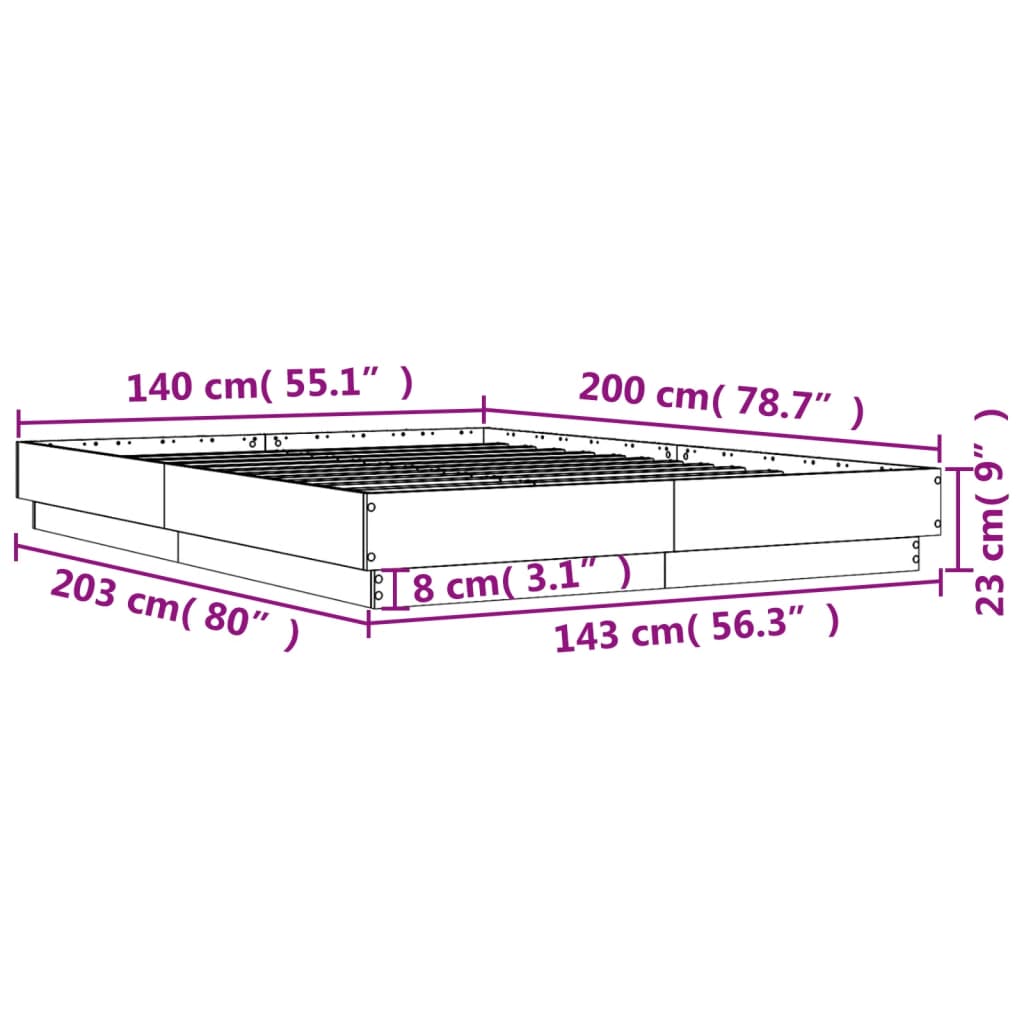 Bed Frame without Mattress Smoked Oak 140x200 cm