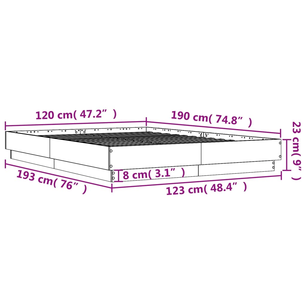 Bed Frame without Mattress Grey Sonoma 120x190 cm Small Double