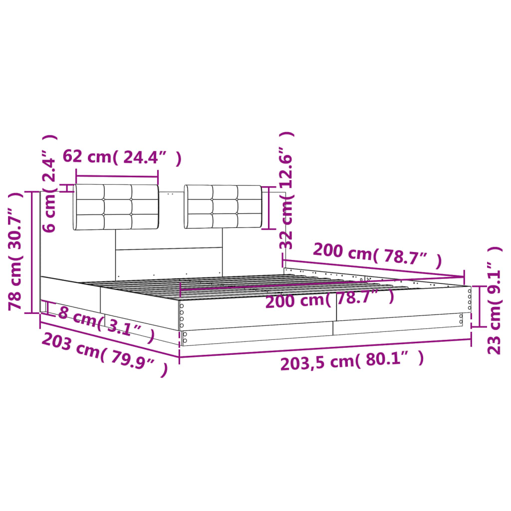 Bed Frame without Mattress White 200x200cm