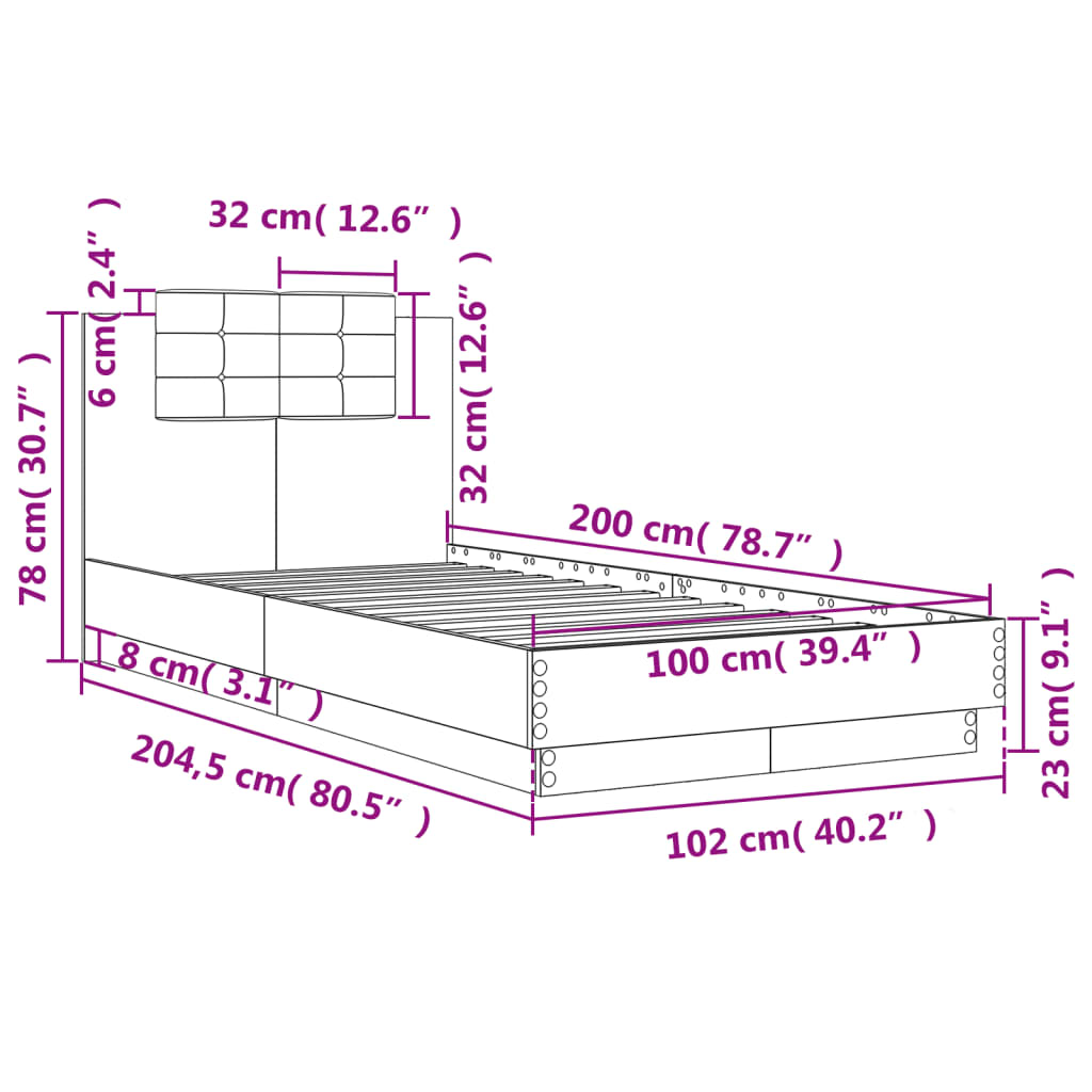 Bed Frame without Mattress Brown Oak 100x200 cm