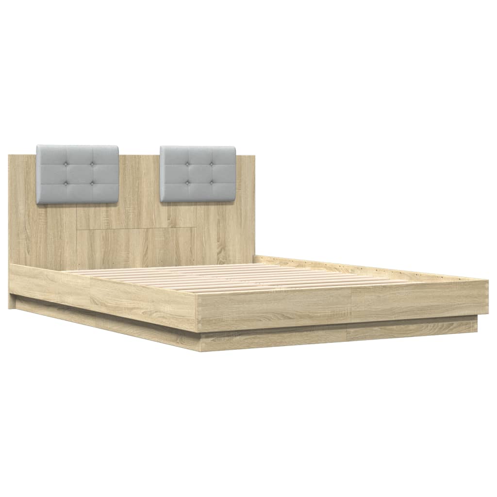 Bed Frame with LED without Mattress Sonoma Oak 140x200 cm