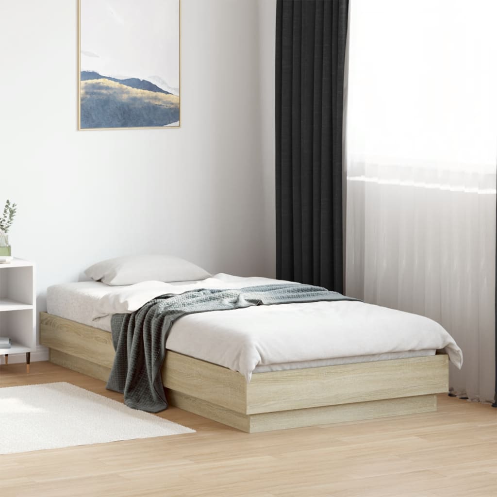 Bed Frame without Mattress with LED Lights Sonoma Oak 90x190 cm Single