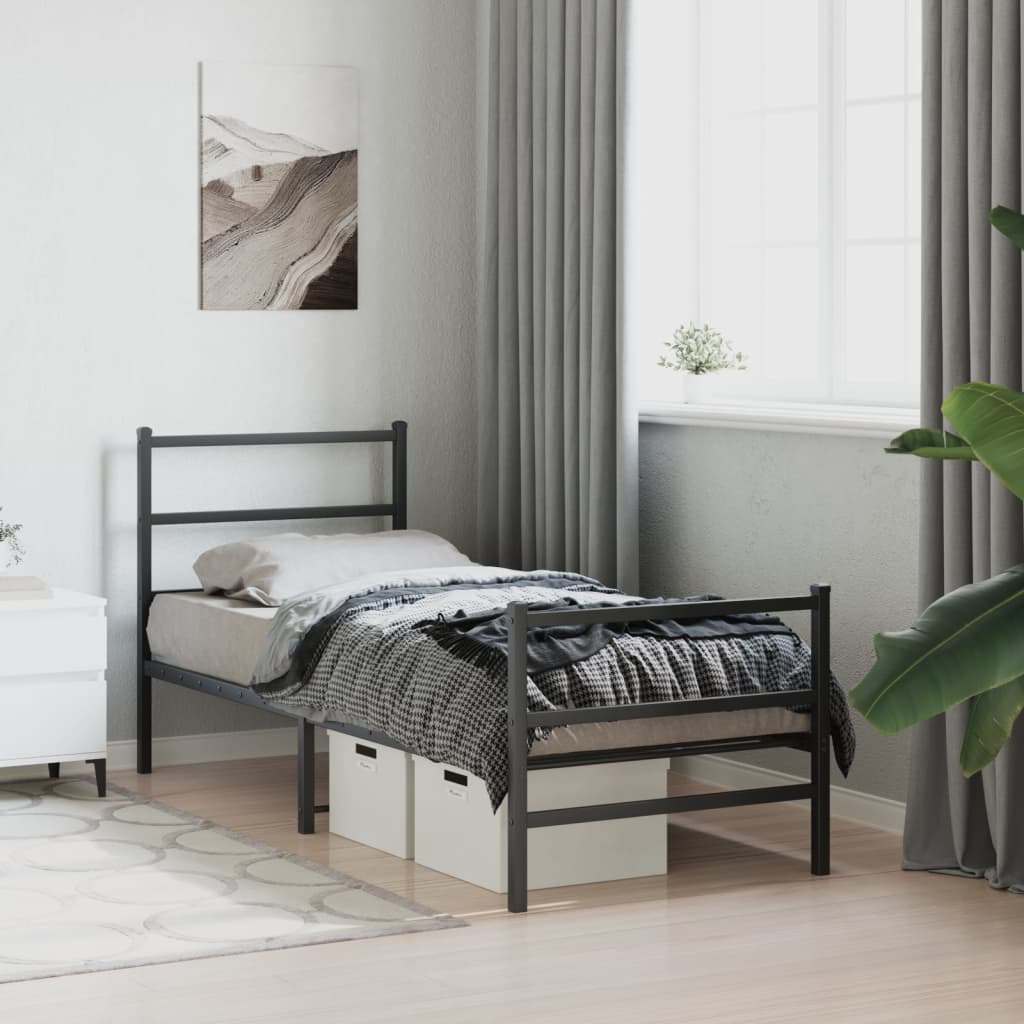 Metal Bed Frame without Mattress with Footboard Black 80x200cm