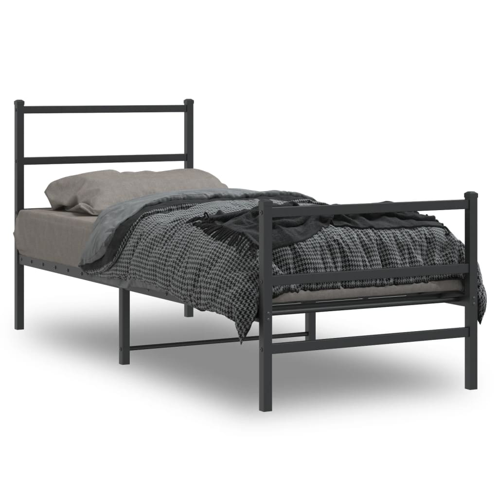Metal Bed Frame without Mattress with Footboard Black 80x200cm