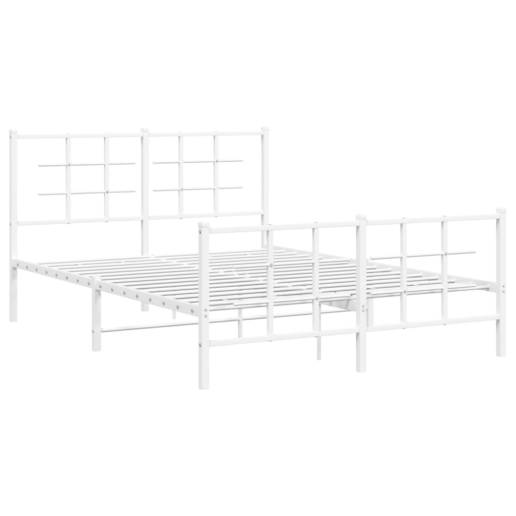 Metal Bed Frame without Mattress with Footboard White 135x190cm