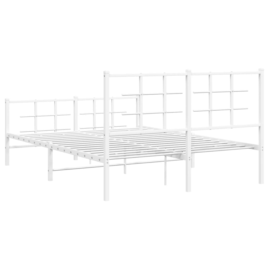 Metal Bed Frame without Mattress with Footboard White 135x190cm