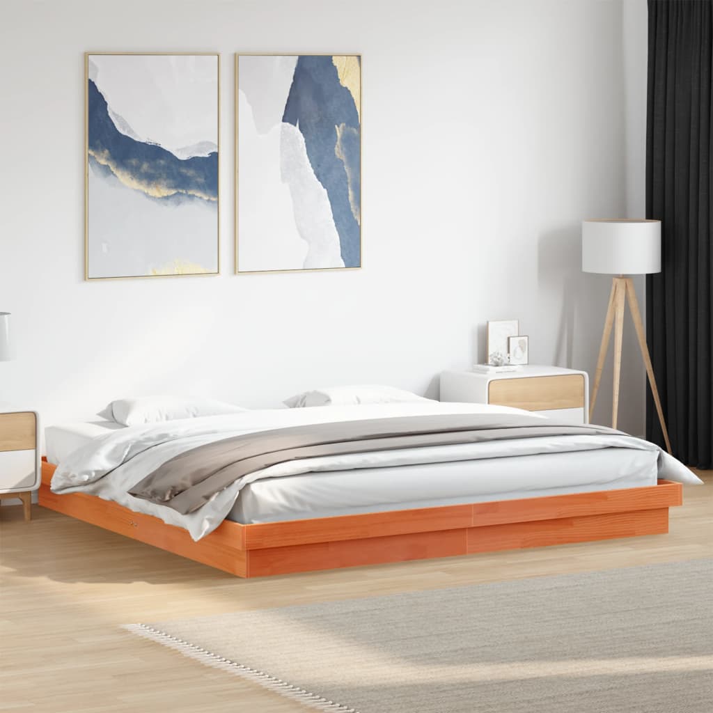 LED Bed Frame without Mattress Wax Brown 200x200 cm Solid Wood