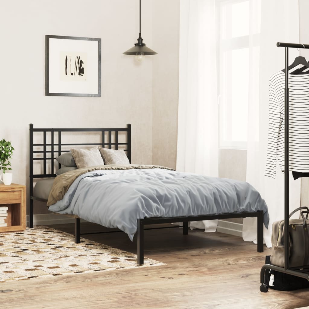Metal Bed Frame without Mattress with Headboard Black 90x190cm