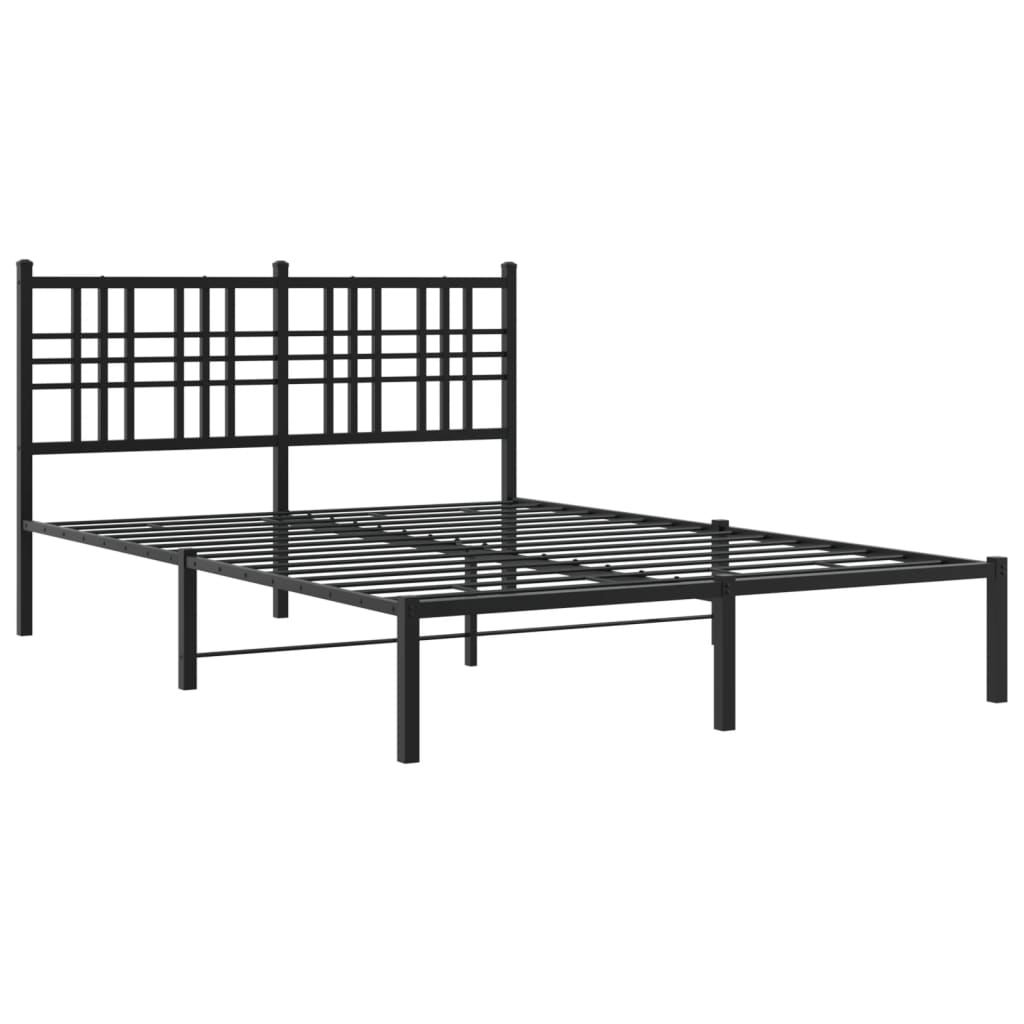 Metal Bed Frame without Mattress with Headboard Black 140x190cm
