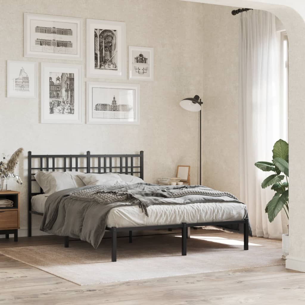 Metal Bed Frame without Mattress with Headboard Black 140x190cm