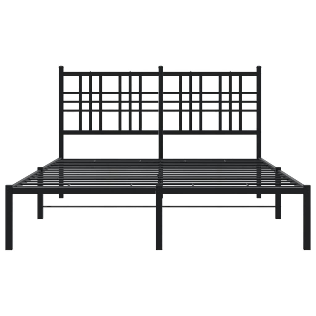 Metal Bed Frame without Mattress with Headboard Black 140x190cm
