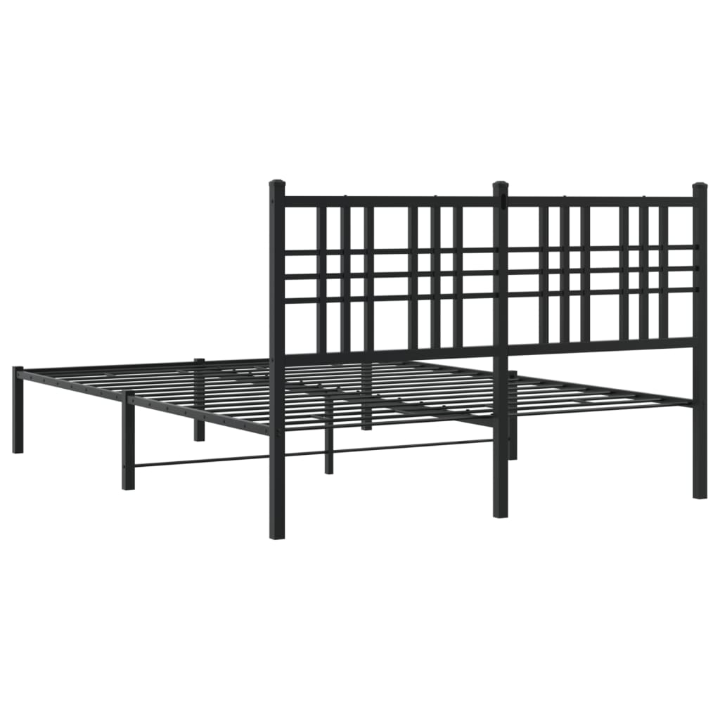 Metal Bed Frame without Mattress with Headboard Black 140x190cm