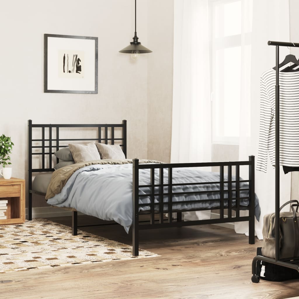 Metal Bed Frame without Mattress with Footboard Black 100x190cm