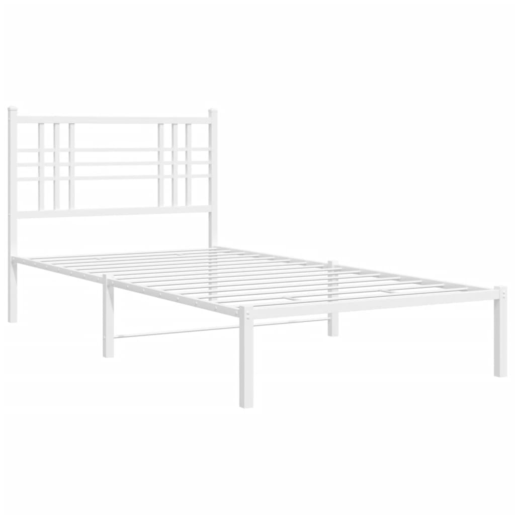 Metal Bed Frame without Mattress with Headboard White 100x190cm