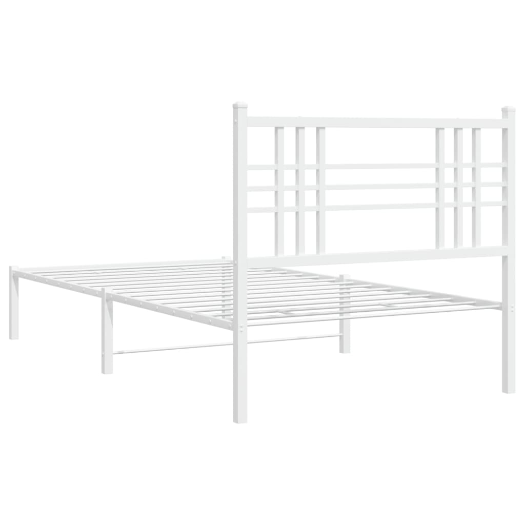 Metal Bed Frame without Mattress with Headboard White 100x190cm