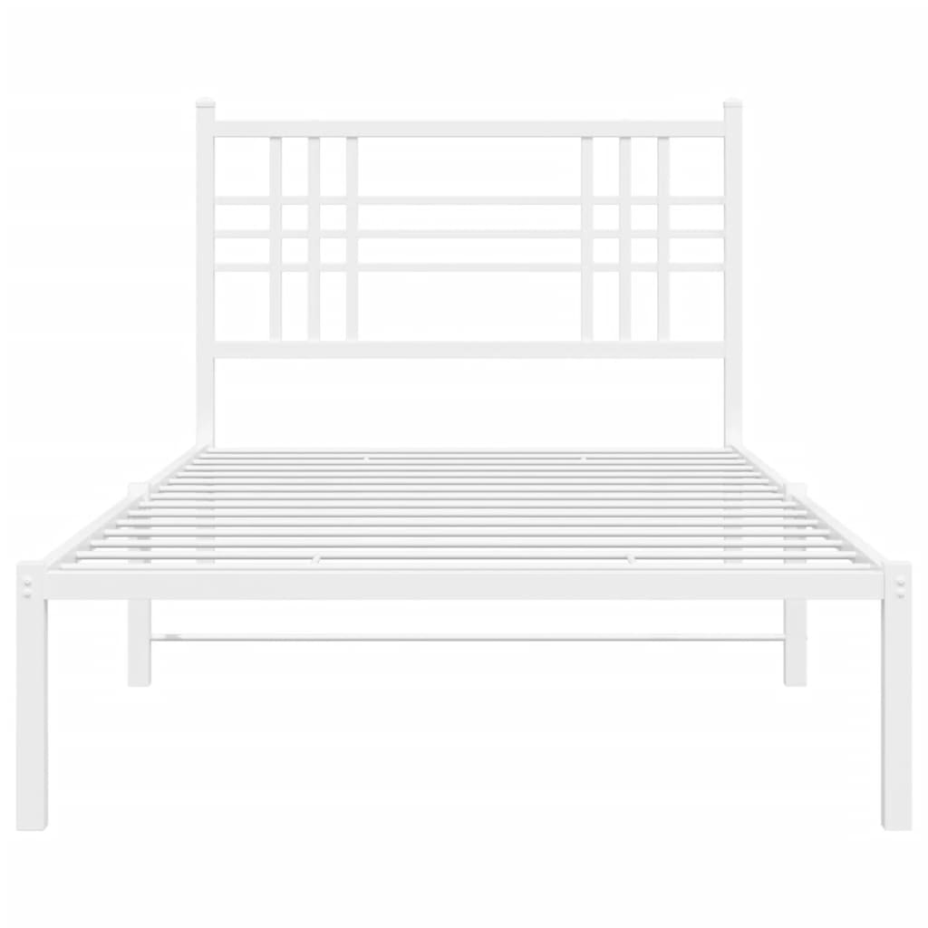 Metal Bed Frame without Mattress with Headboard White 107x203cm
